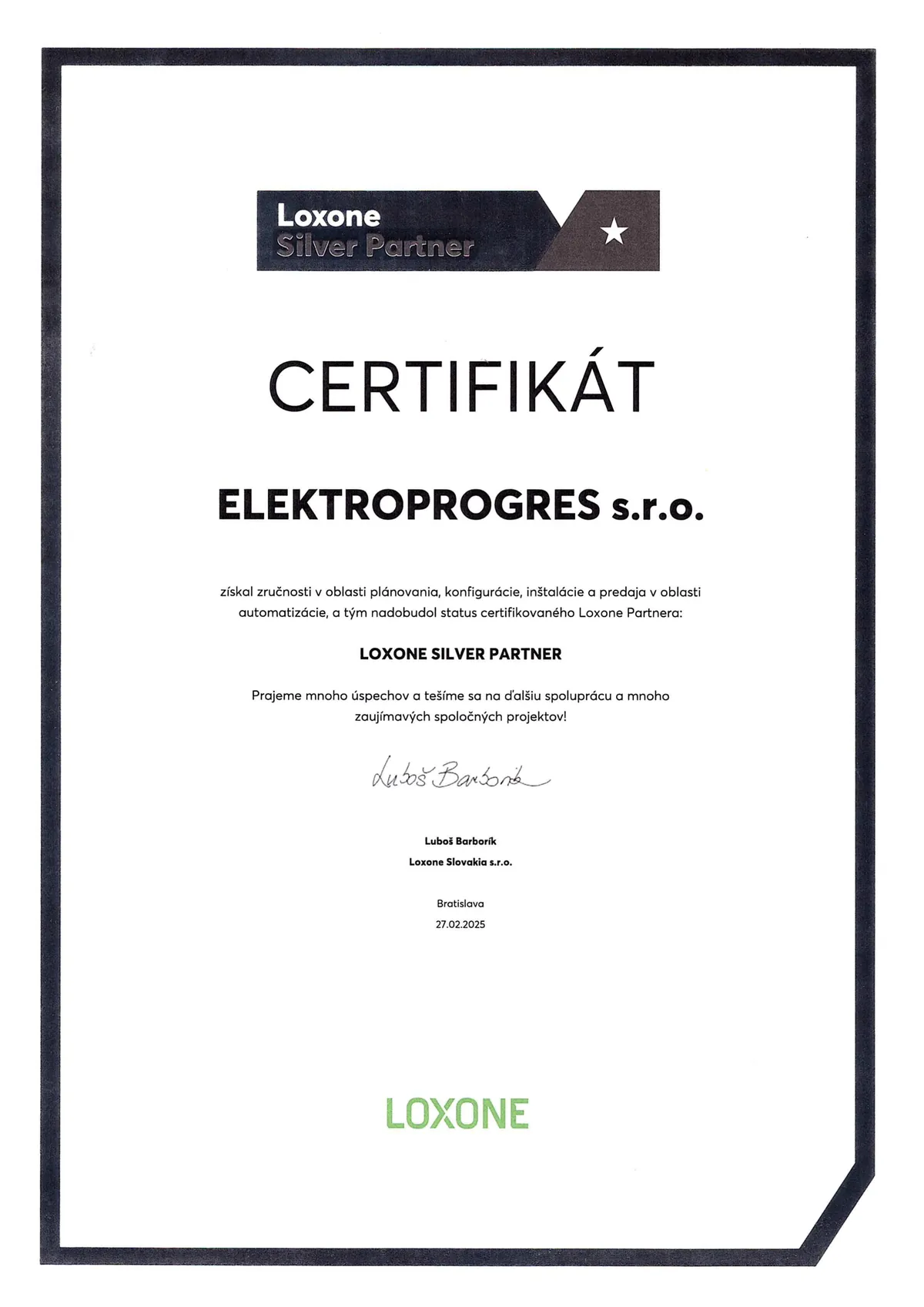 Cert loxone silver partner