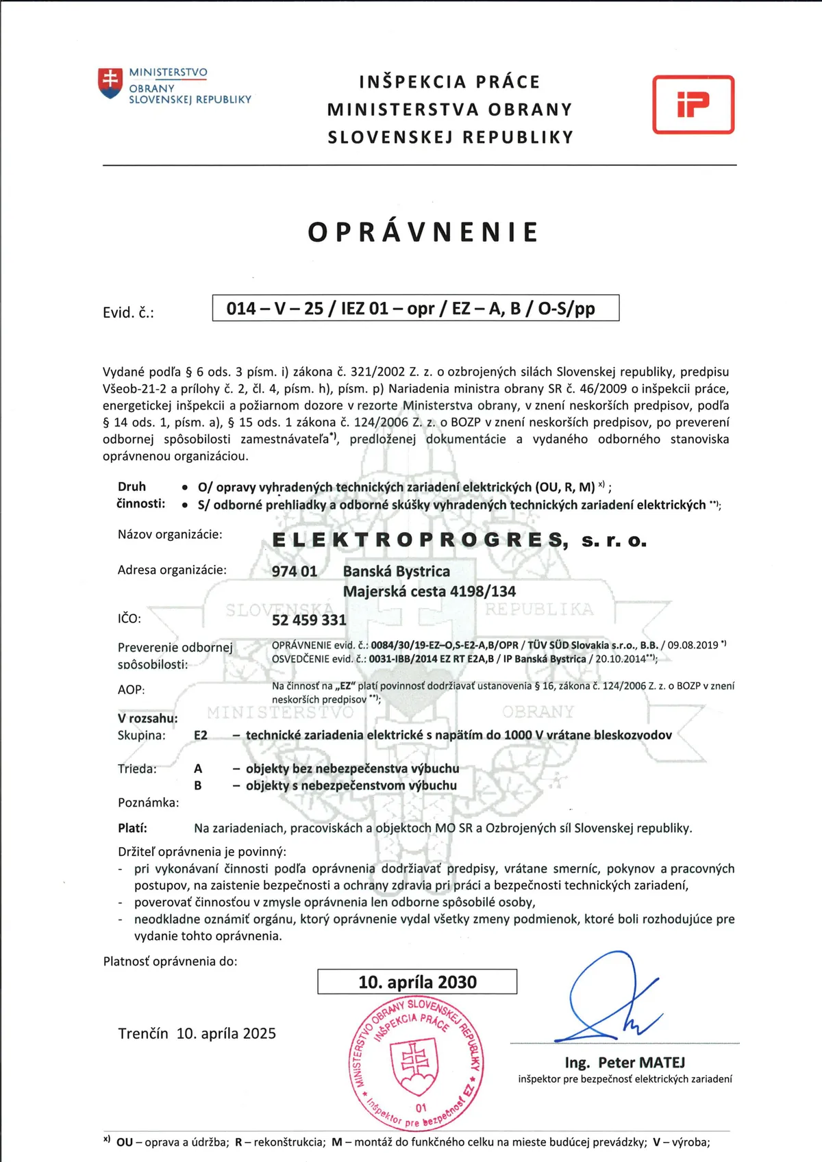 Cert opravnenie mo sr